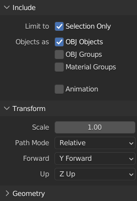 tutorial 2 Obj export options